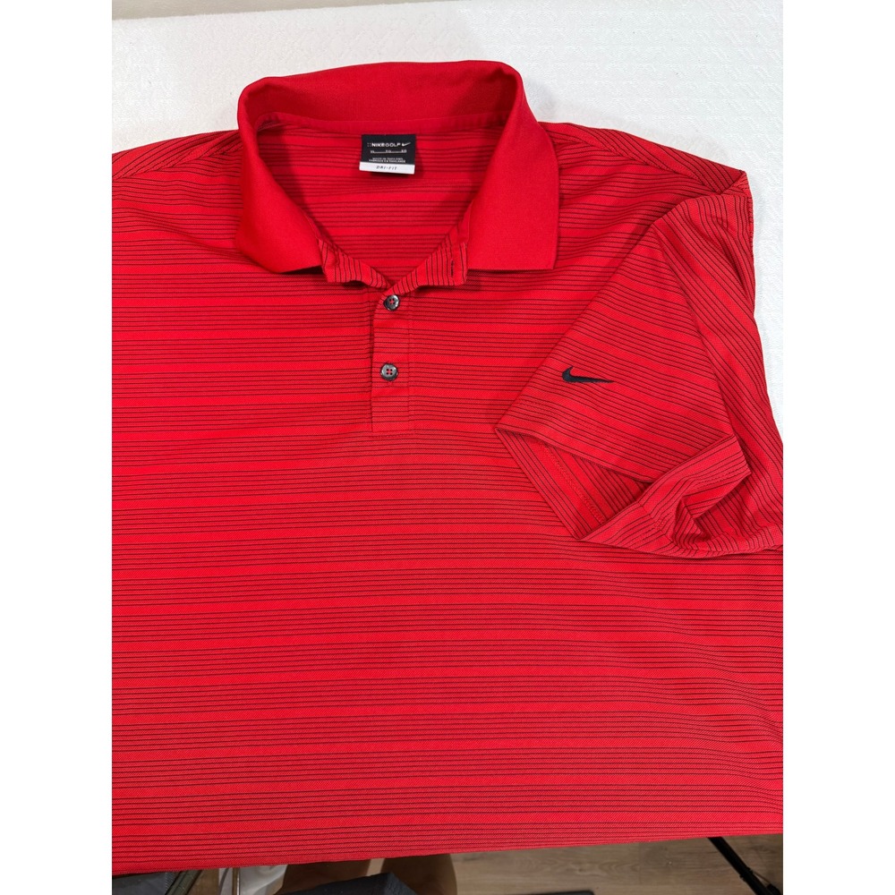 Nike Golf Dri-FIT Mens XL Red Black Striped Short Sleeve‎ Polo Shirt Office Prep